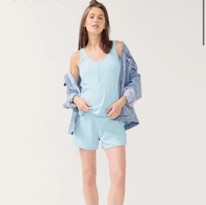 Hatch Maternity Ribbed Sleeveless Nursing Top Blue Breastfeeding Tank Small